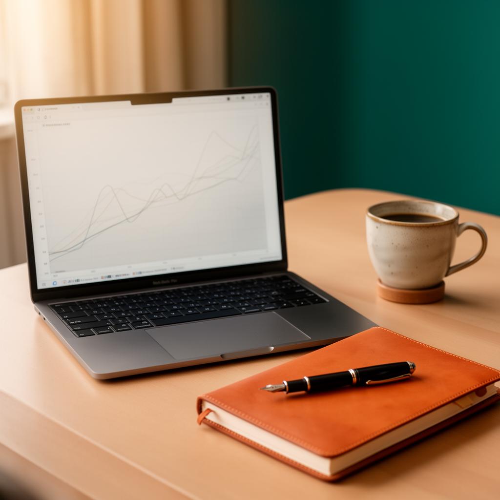 Ruhiger Schreibtisch mit Laptop und Chart